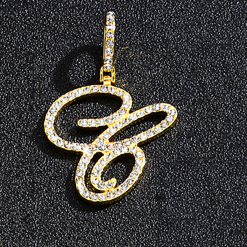 Iced Out Initial Letter Pendant Cuban Chain Necklace