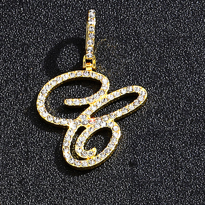 Iced Out Initial Letter Pendant Cuban Chain Necklace