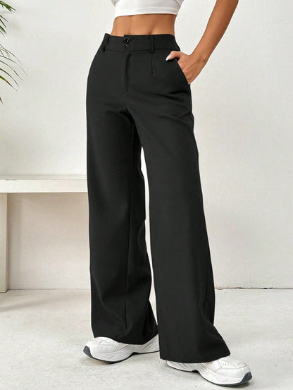 Women's Loose Fit Slimming Straight Leg Trousers - Casual Wide Pants