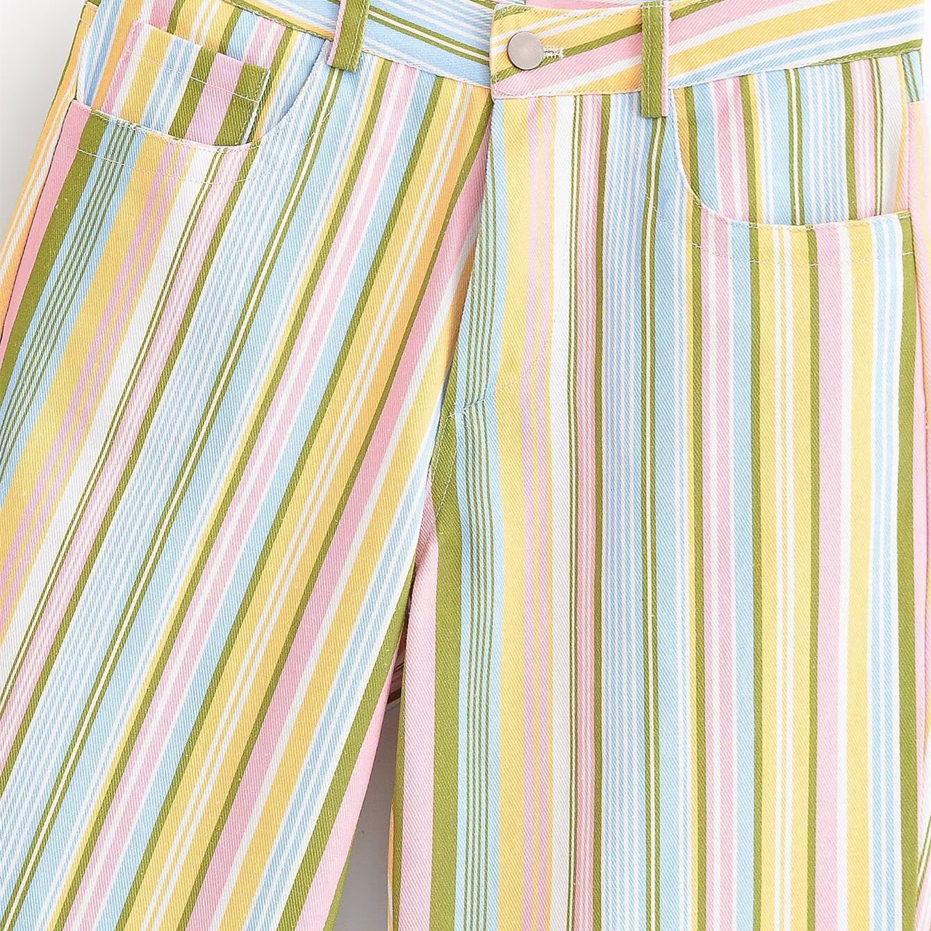 Retro Multicolor Striped High-Waisted Casual Trousers