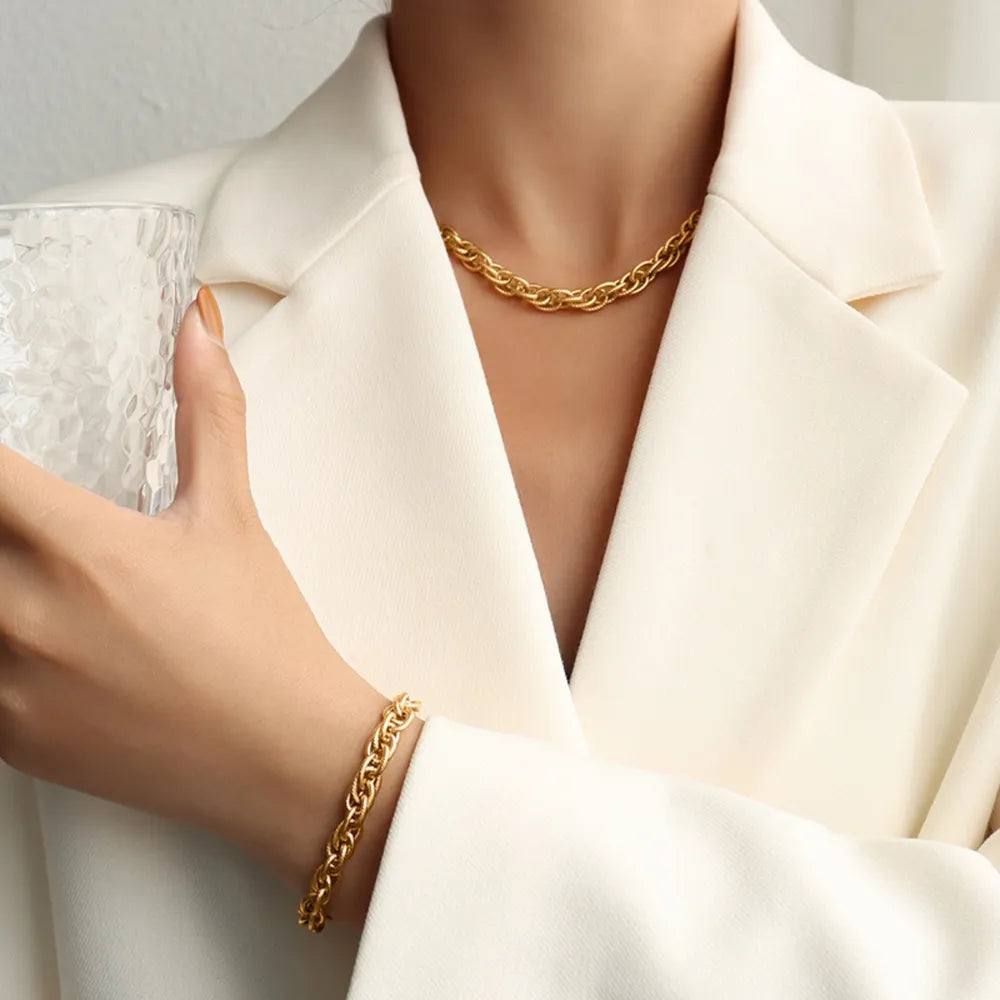 Elegant Titanium Steel Thick Chain Link Bracelet for Women