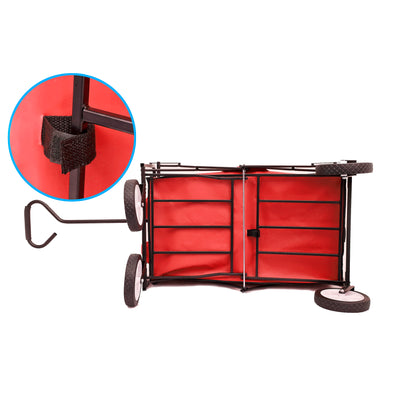 Folding Wagon Garden Shopping Beach Cart – Heavy Duty Red Utility Cart