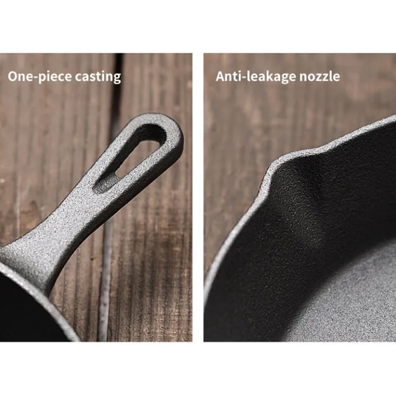 Pre-Seasoned Cast Iron Skillet Set with Wooden Base for Egg & Crepe
