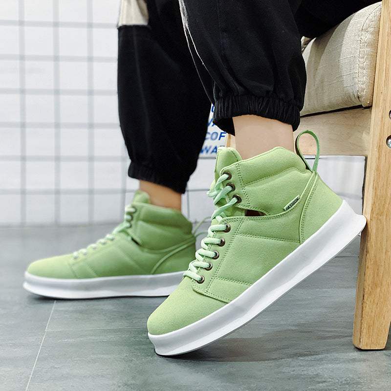 Men's High Top Suede Board Shoes - Comfortable Thick Sole Casual Sneakers