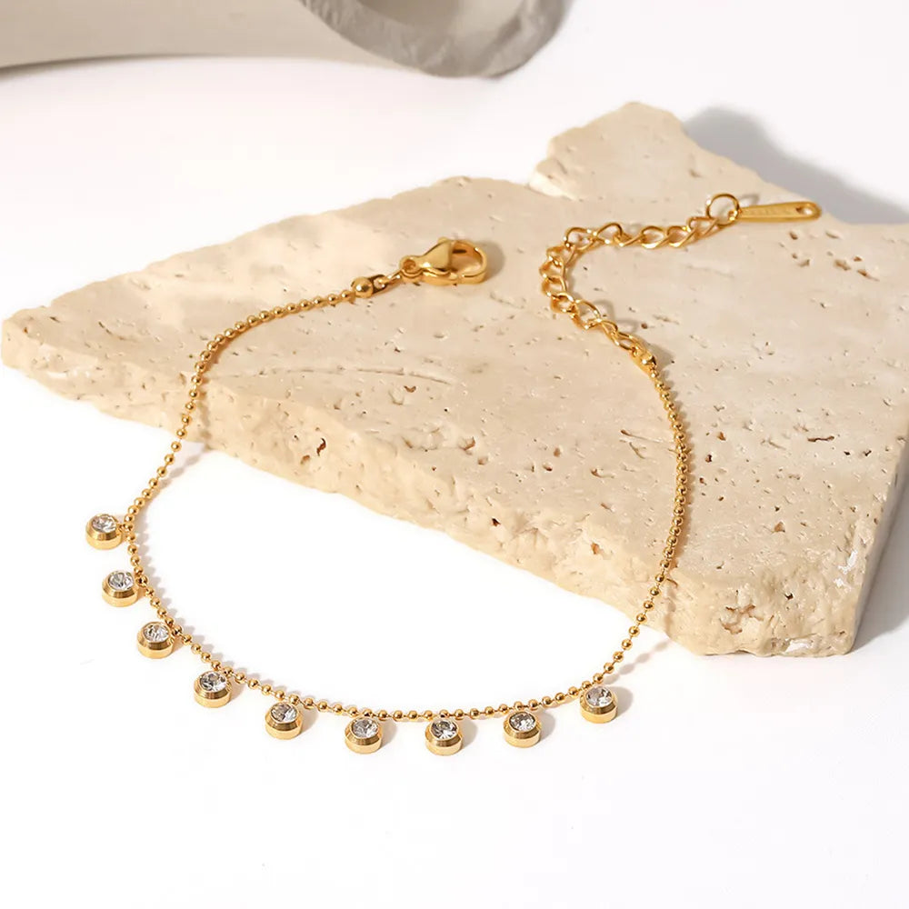 Elegant 18K Gold-Plated Stainless Steel Dangle Charm Bracelet for Women