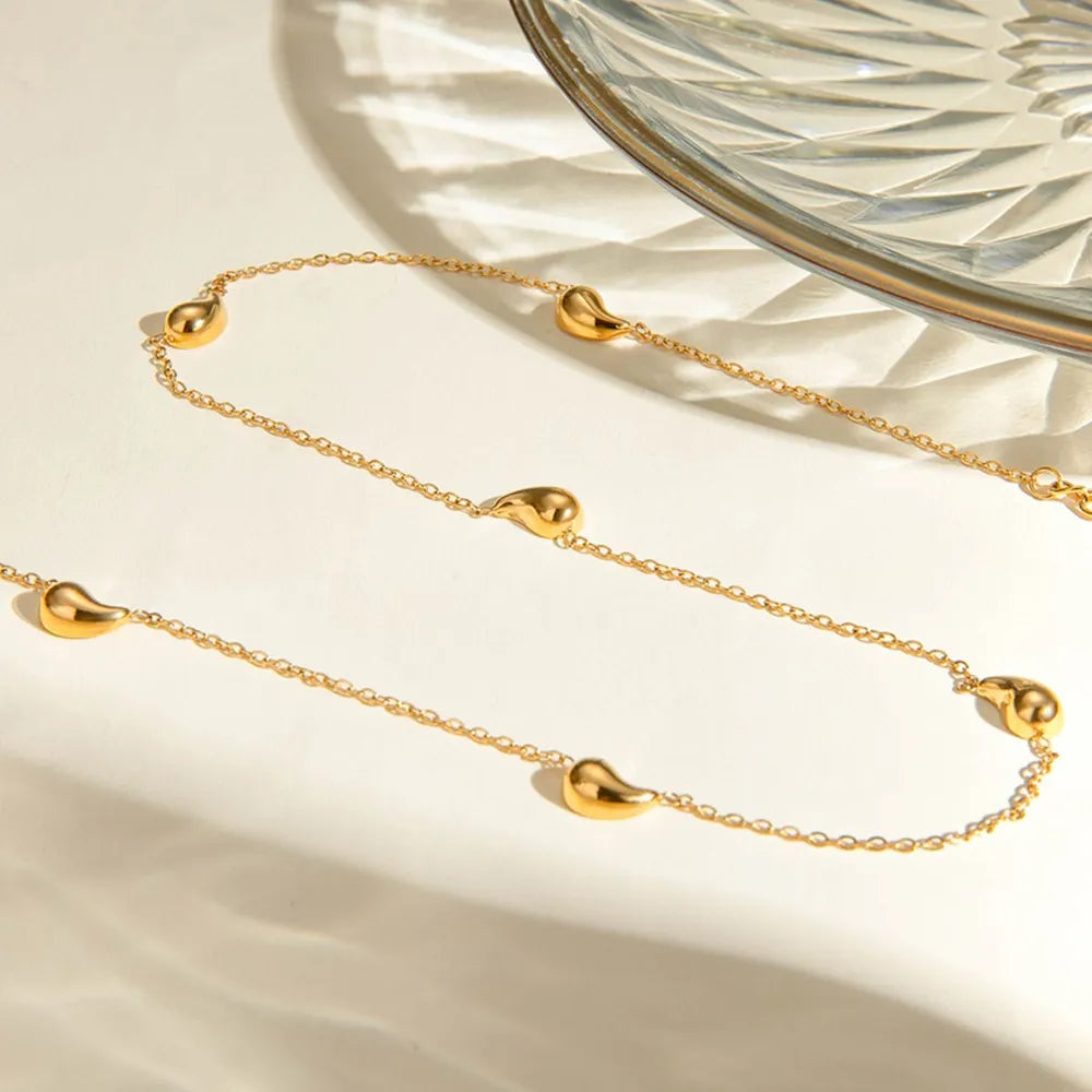 Dainty 18K Gold Plated Heart Station Necklace