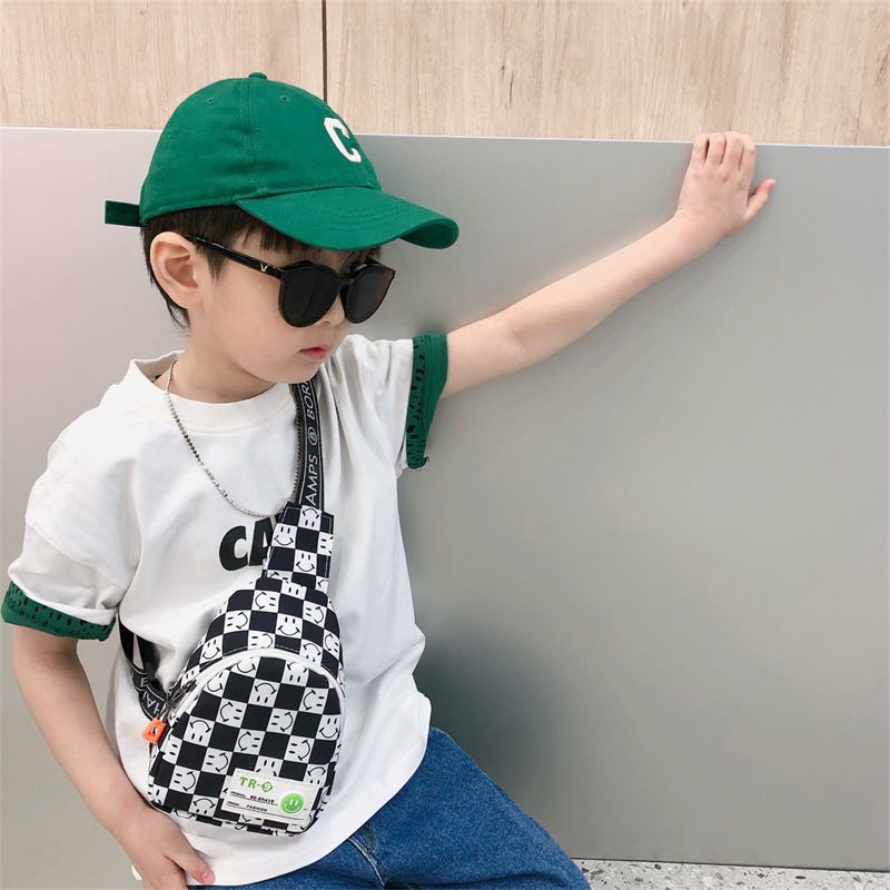 Kids' Lightweight Plaid Chest Bag - Contrast Color Messenger & Waist Bag for Outdoor Play