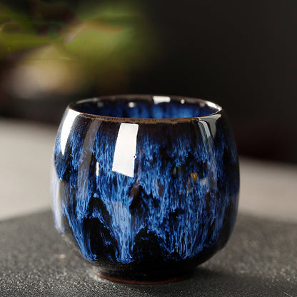 Jian Zhan Master Tea Cups with Egg-Shaped Design and Colorful Glaze