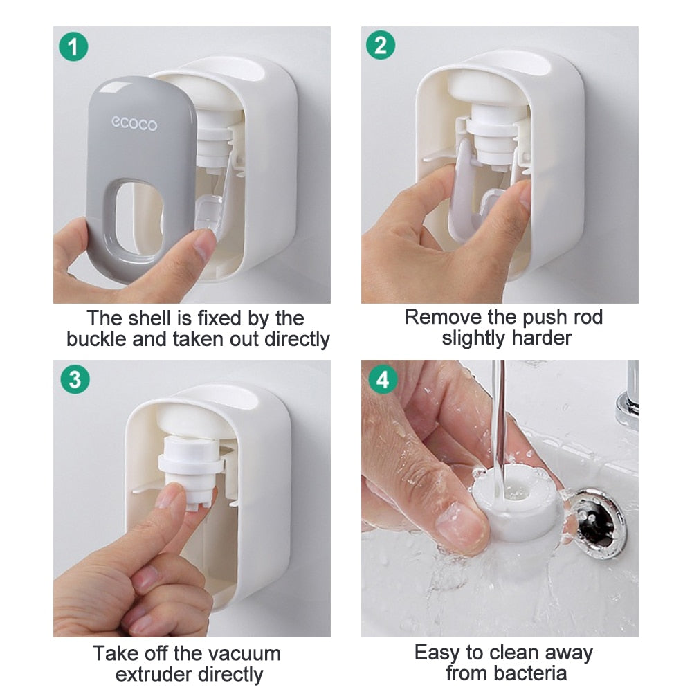 Hands-Free Automatic Toothpaste Dispenser – Wall Mounted Dust-Proof Toothbrush Holder Set