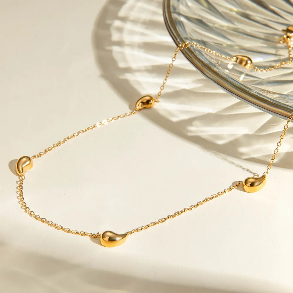 Dainty 18K Gold Plated Heart Station Necklace