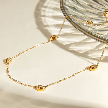 Dainty 18K Gold Plated Heart Station Necklace