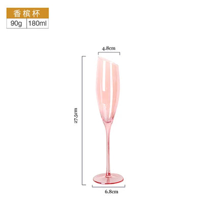 Pink Crystal Bordeaux Wine Glasses | Slanted Rim High-Value Water Cup Set | Aesthetic Home Decor