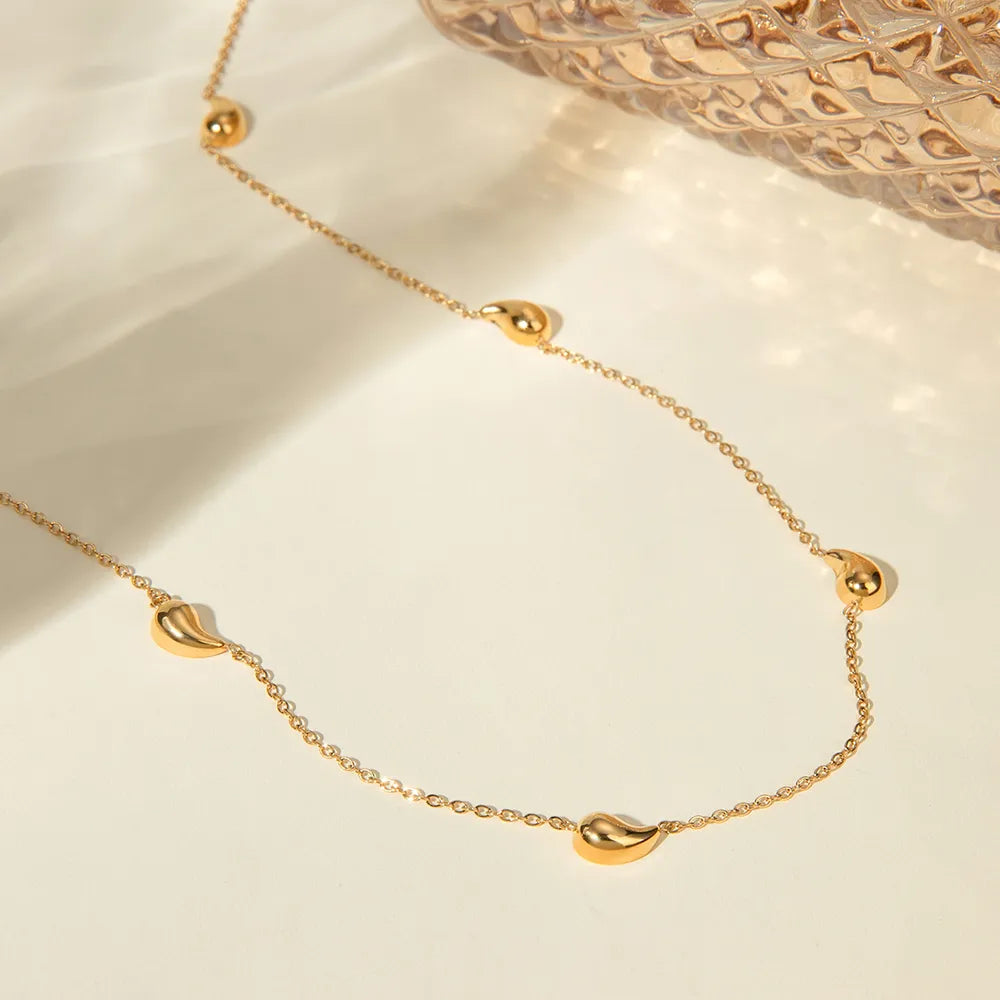 Dainty 18K Gold Plated Heart Station Necklace