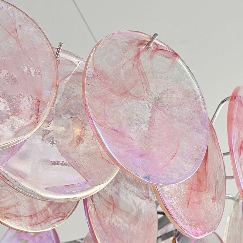 Designer Pink Stained Glass Chandelier - Luxury Artistic Pendant Light for Bedroom & Dining Room