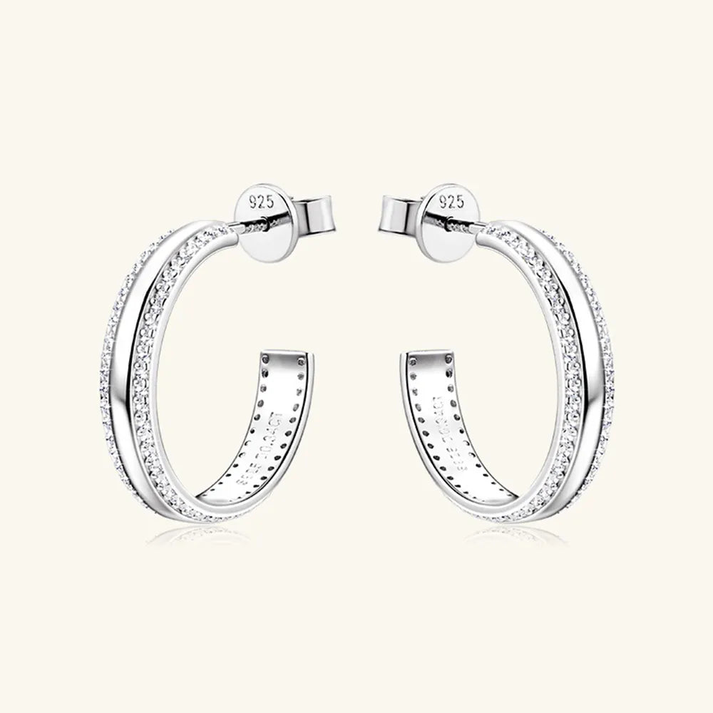 Dainty Moissanite Pave 925 Silver C-Hoop Earrings