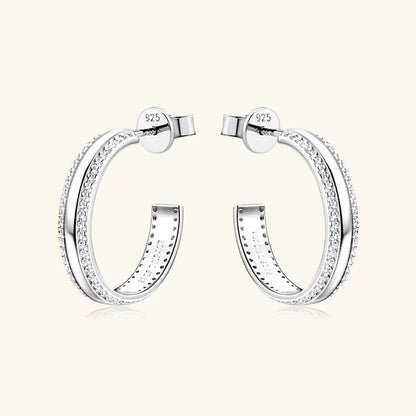 Dainty Moissanite Pave 925 Silver C-Hoop Earrings