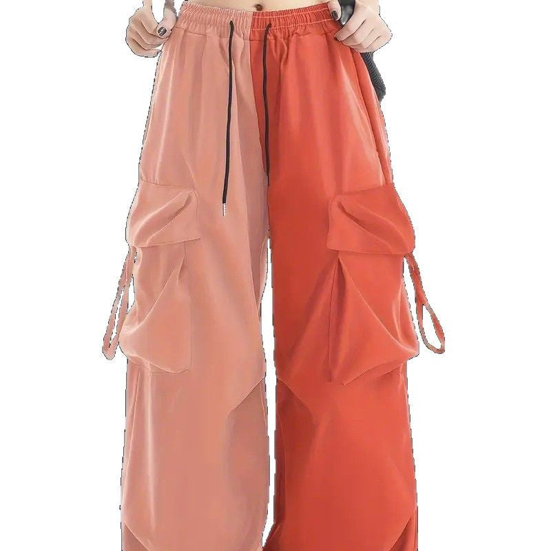 Women's Color Block High Rise Cargo Pants - Purple & Yellow Streetwear Trousers