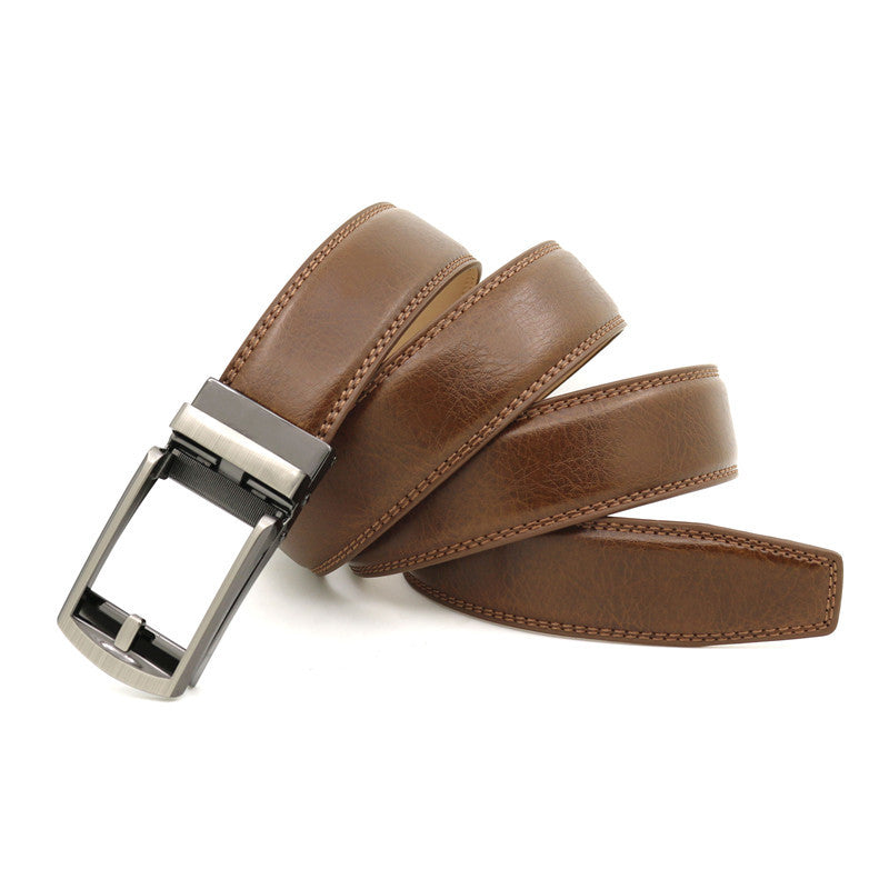 Men's Automatic Buckle Ratchet Belt | Premium Two-Layer Cowhide Leather Click Belt