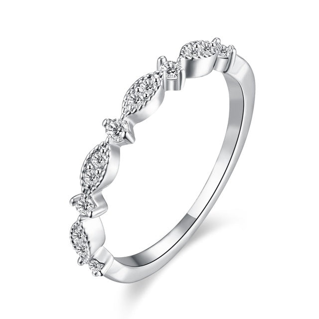 Elegant Rose Gold Tone Marquise Rhinestone Wedding Band / Minimalist Engagement or Promise Ring for Women