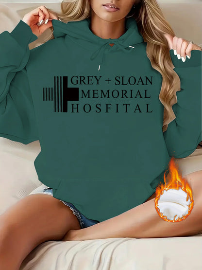 Thick Flannel Grey + Sloan Memorial Hospital Graphic Hoodie | Warm Casual Pullover