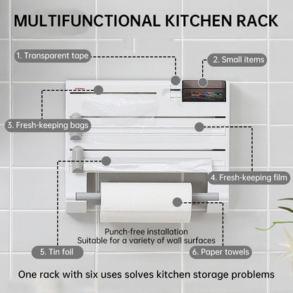 3-in-1 Wall-Mounted Kitchen Roll Holder & Cutter - Magnetic Suction Storage Rack for Foil, Cling Film & Paper Towel (Space Saving)