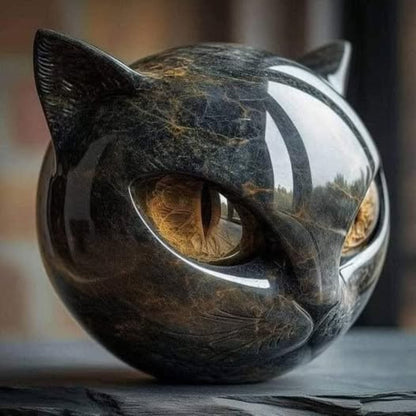 Mystic Black Cat Resin Statue – Artistic Marble Texture Head for Modern Home Decor