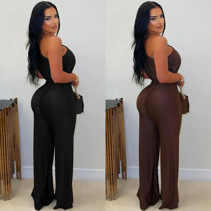 Chic One-Shoulder Wide-Leg Jumpsuit – Elegant Sleeveless Bodycon Romper for Women