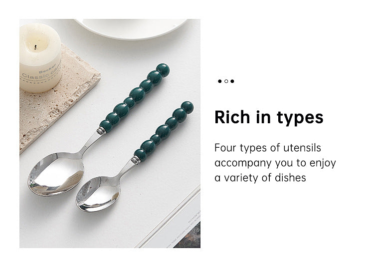 4-Piece Designer Pearl Handle Cutlery Set - Elegant Emerald Green & Stainless Steel Flatware