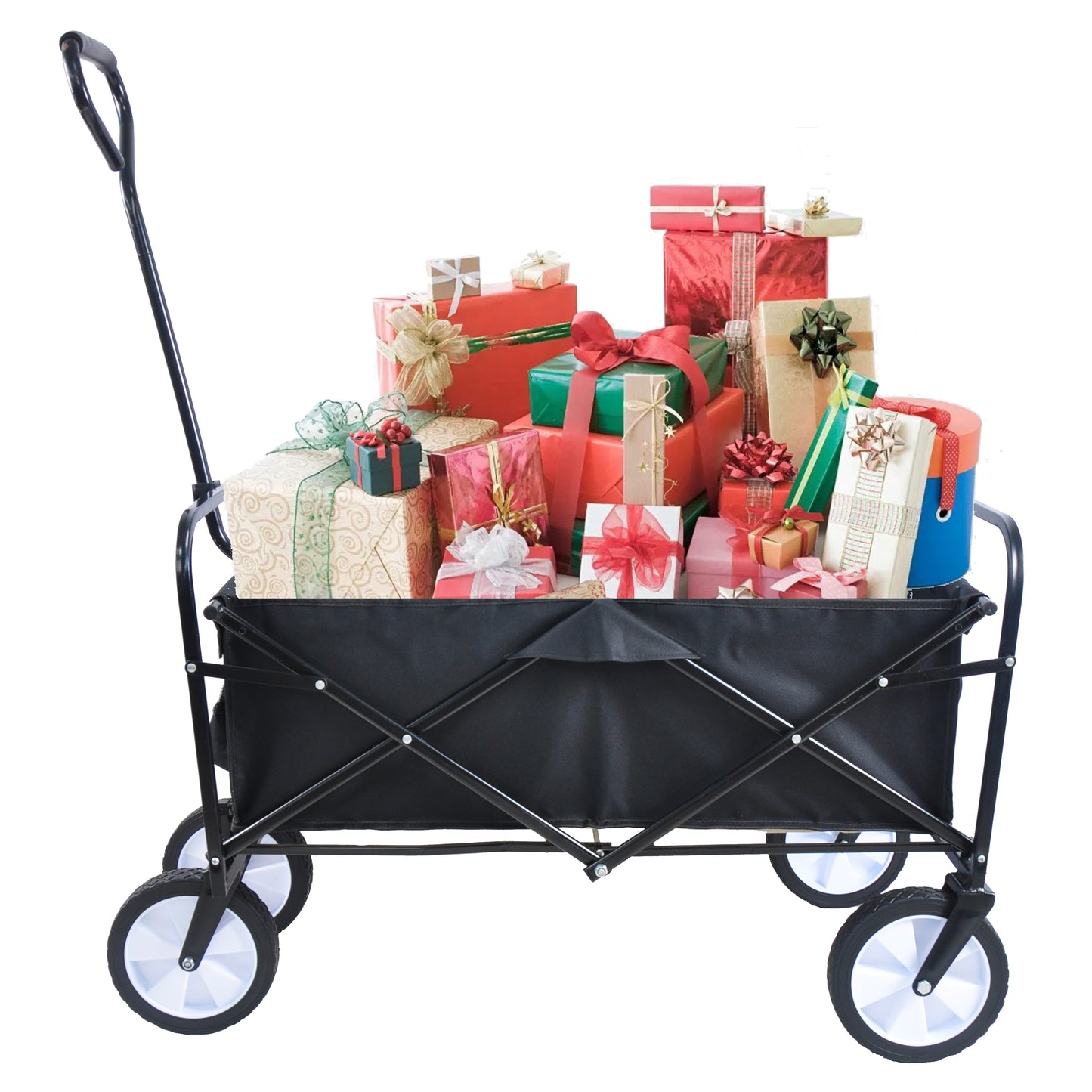 Folding Wagon Garden Shopping Beach Cart – Heavy Duty Black Utility Cart