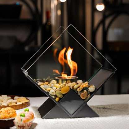 Modern Diamond-Shaped Tabletop Fireplace – Portable Bio-Ethanol Fire Pit for Indoor & Outdoor Decor