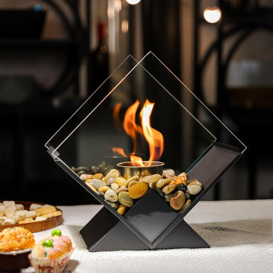 Modern Diamond-Shaped Tabletop Fireplace – Portable Bio-Ethanol Fire Pit for Indoor & Outdoor Decor