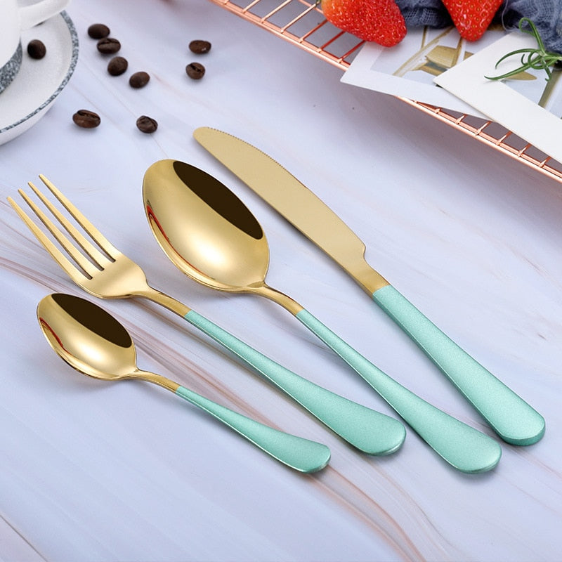 Multi-Color Rainbow/Gold Stainless Steel Cutlery Dinnerware Set (Knife, Fork, Spoon)