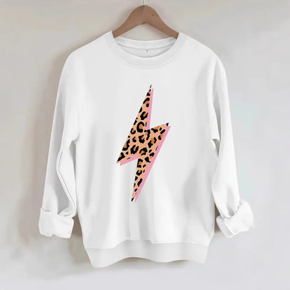 Women's Lightning Bolt with Leopard Pattern Print Sweatshirt | Crewneck Graphic Pullover