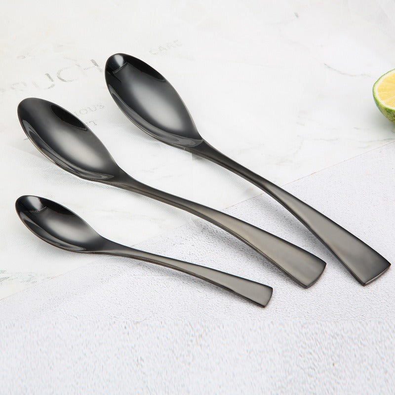 Luxury Titanium Black Stainless Steel Cutlery Set - Modern Western Knife, Fork, and Spoon Set