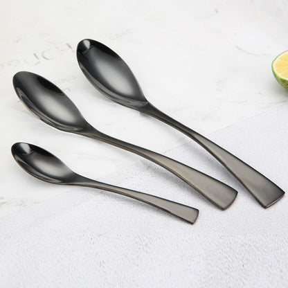 Luxury Titanium Black Stainless Steel Cutlery Set - Modern Western Knife, Fork, and Spoon Set