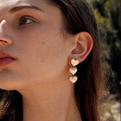 Dainty Stainless Steel Triple Heart Drop Earrings