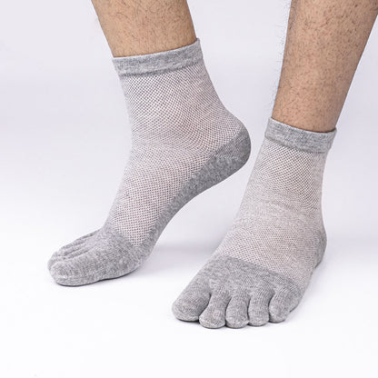 Premium 100% Cotton Five-Finger Socks for Men - Breathable Mesh Summer Socks