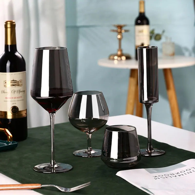 European Luxury Smoke Gray Crystal Wine Glasses - Premium Champagne & Cocktail Goblets