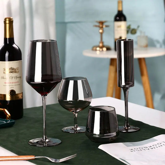 European Luxury Smoke Gray Crystal Wine Glasses - Premium Champagne & Cocktail Goblets