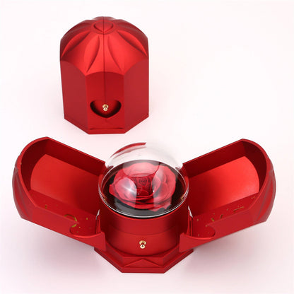 Romantic Double Open Rose Jewelry Gift Box | Angel Wings Drawer Style Necklace Presentation Case