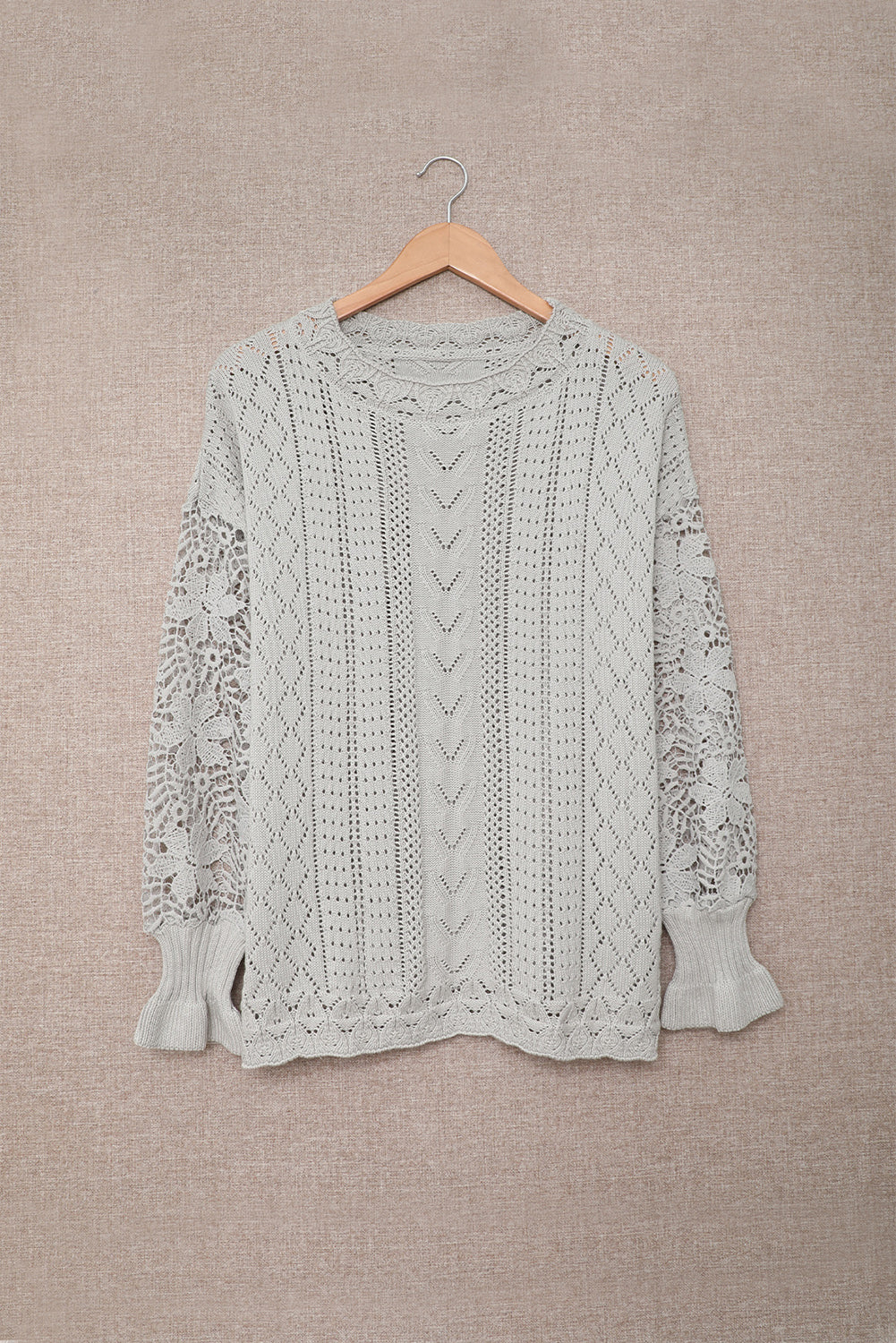 Boho Chic Crochet Knit Sweater - Breezy White Pointelle Pullover