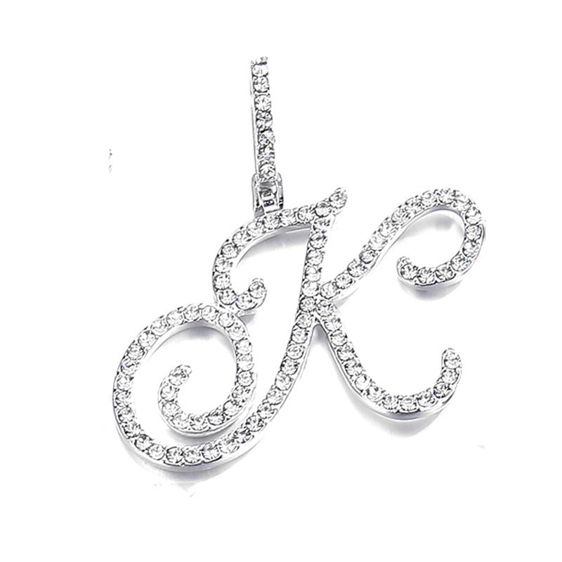 Iced Out Initial Letter Pendant Cuban Chain Necklace