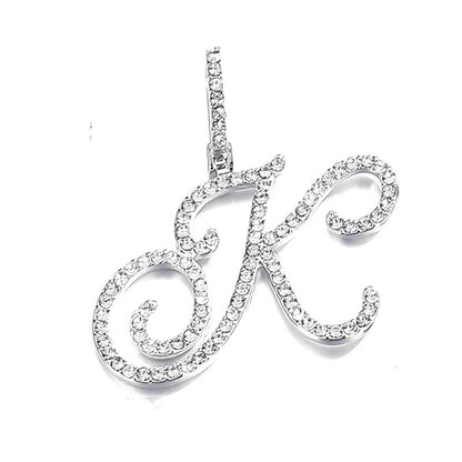 Iced Out Initial Letter Pendant Cuban Chain Necklace
