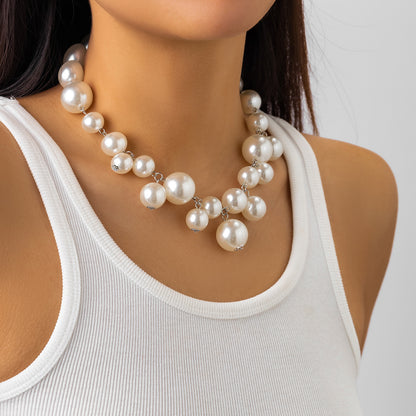 Statement Chunky Faux Pearl Necklace & Bracelet Set