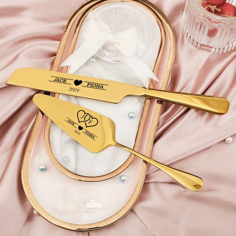 Personalized Custom Stainless Steel Cake Knife & Spatula Set for Weddings & Parties