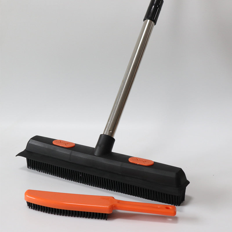 Multi-Surface Rubber Bristle Sweeper with Long Handle | Pet Fur Cleaning Tool
