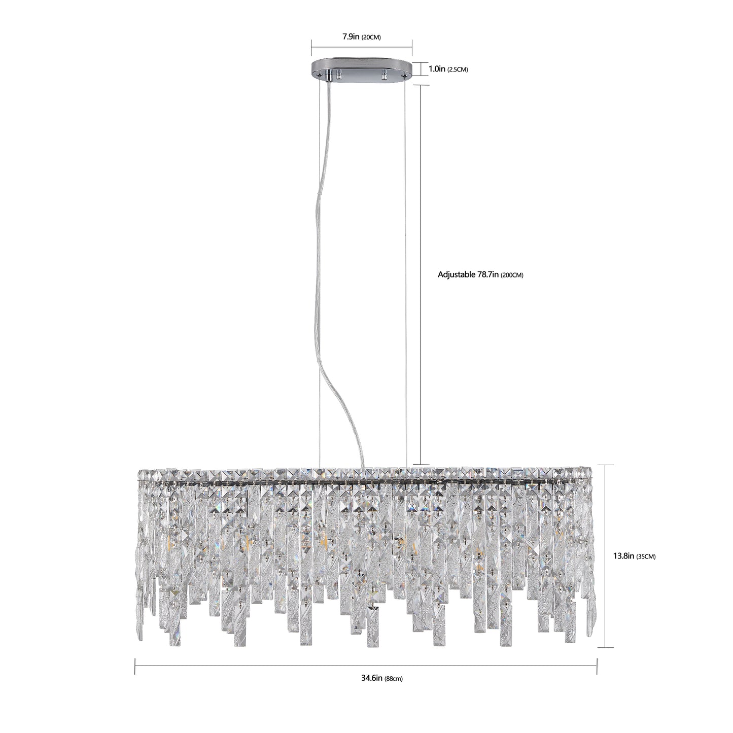 Luxury Modern Silver Oval Crystal Pendant Light - Elegant Chandelier for Living & Dining Room