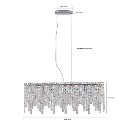 Luxury Modern Silver Oval Crystal Pendant Light - Elegant Chandelier for Living & Dining Room