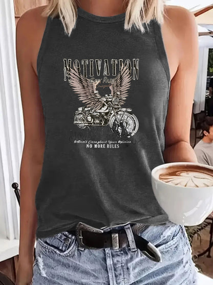 Dream Printed Sleeveless Top Motorcycle | Vintage Biker Graphic Tank Top for Women