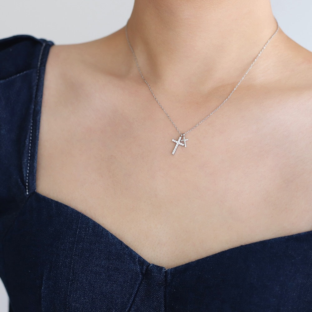 Micro Inlaid Zircon Silver Tone Religious Necklace